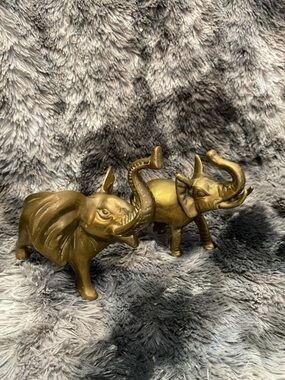 Brass Finish Elephant Figurines - Decorative Pair